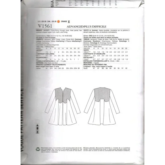 Vogue V1561 Zandra Rhodes Misses Jacket Size 6 to 22 UNCUT Sewing Pattern - Picture 2 of 2